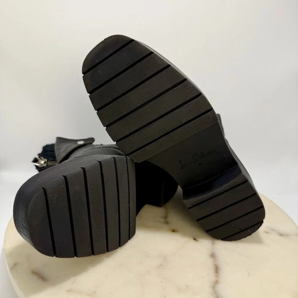 Sam Edelman Linds Boots Moto Zipper Chelsea Black Leather Ankle Bootie Size 6M